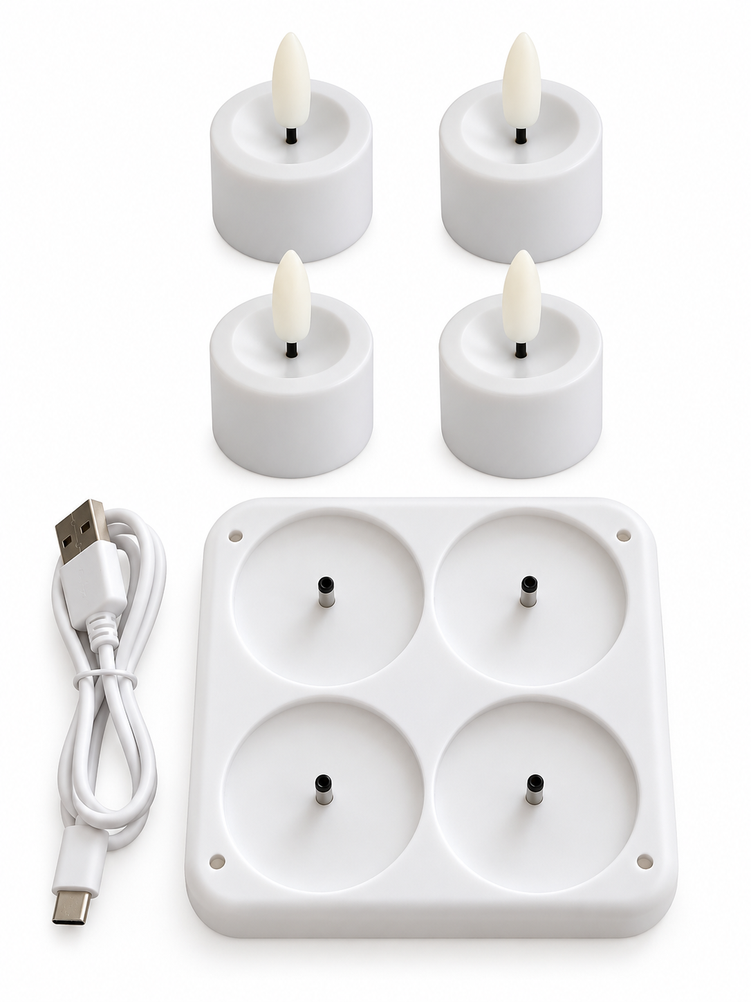 Akumulatorowe świeczki tealight 4 szt. - stacja ładująca w zestawie