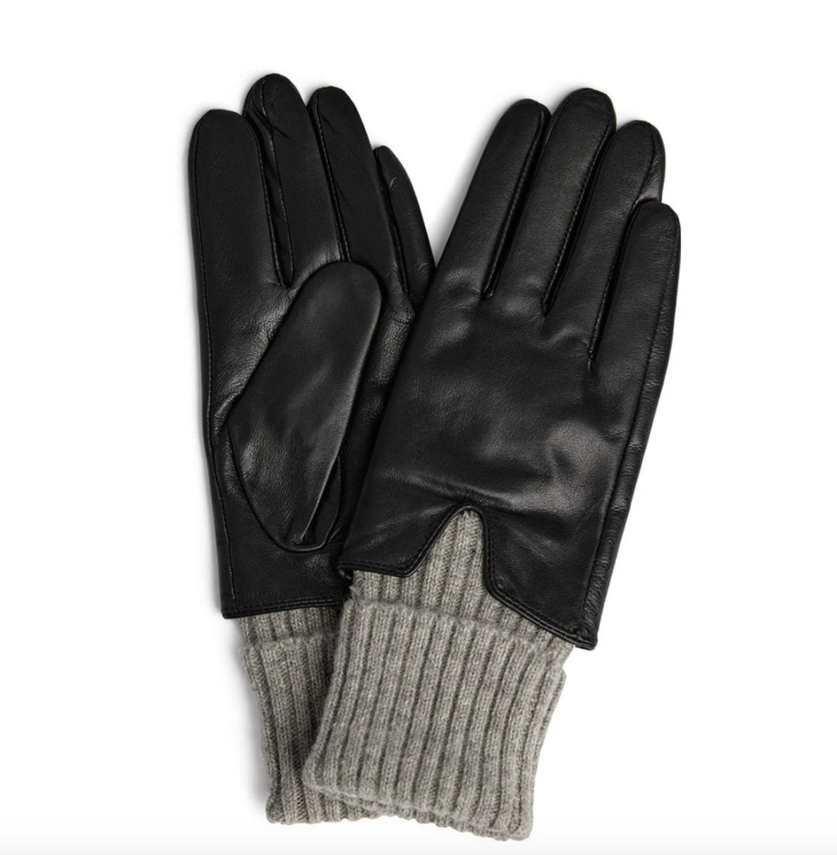 Skórzana rękawiczka ze składanym dzianinowym mankietem - Black/Grey