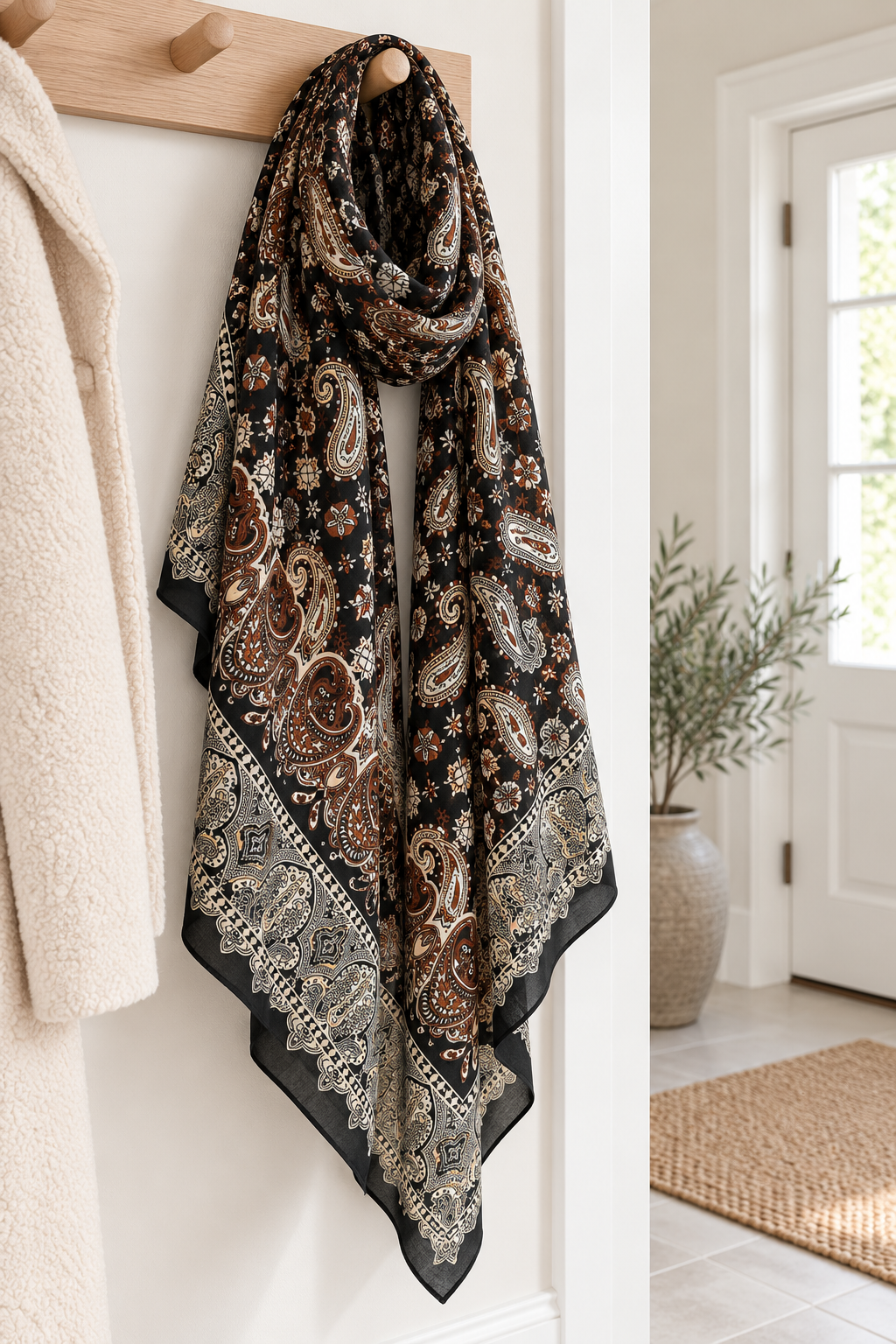 Szalik Paisley black viscose – Paisley scarf