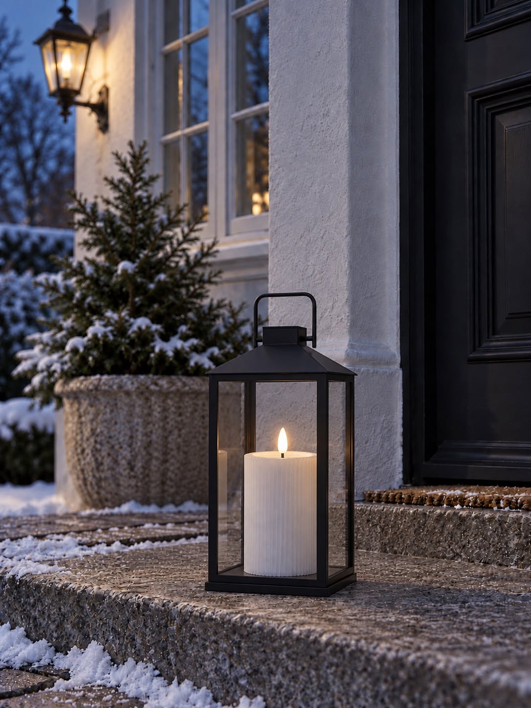 Zewnętrzna świeca LED - biała z żłobieniami 15 cm