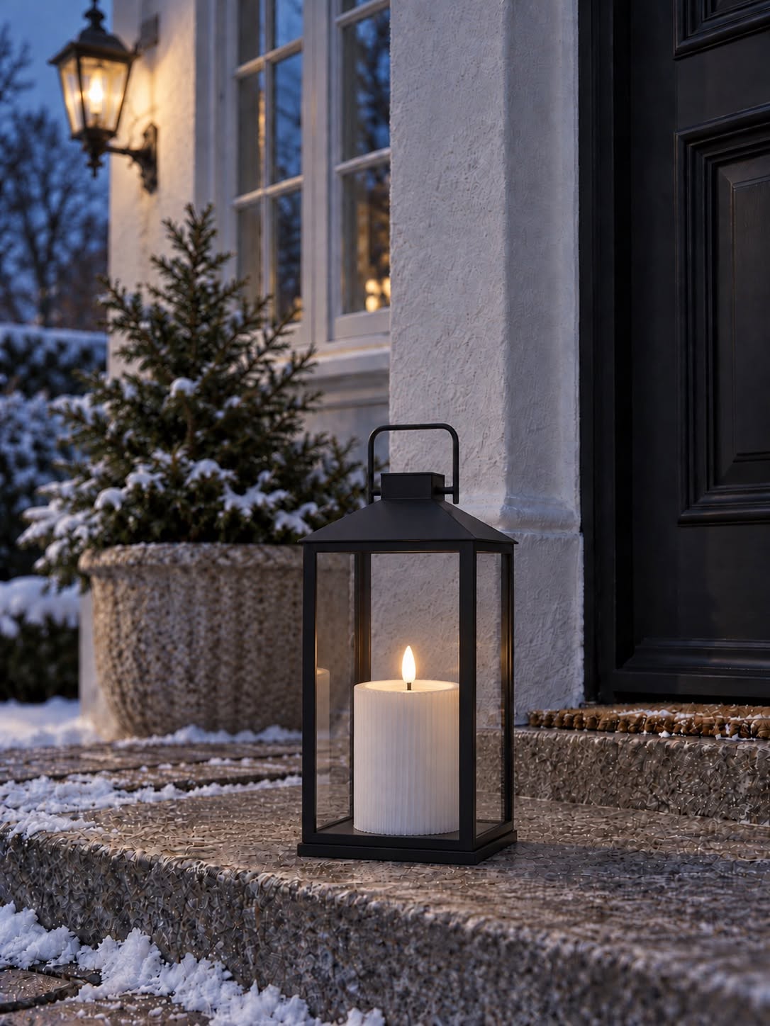 Zewnętrzna świeca LED - Biała z rowkami 12,5 cm