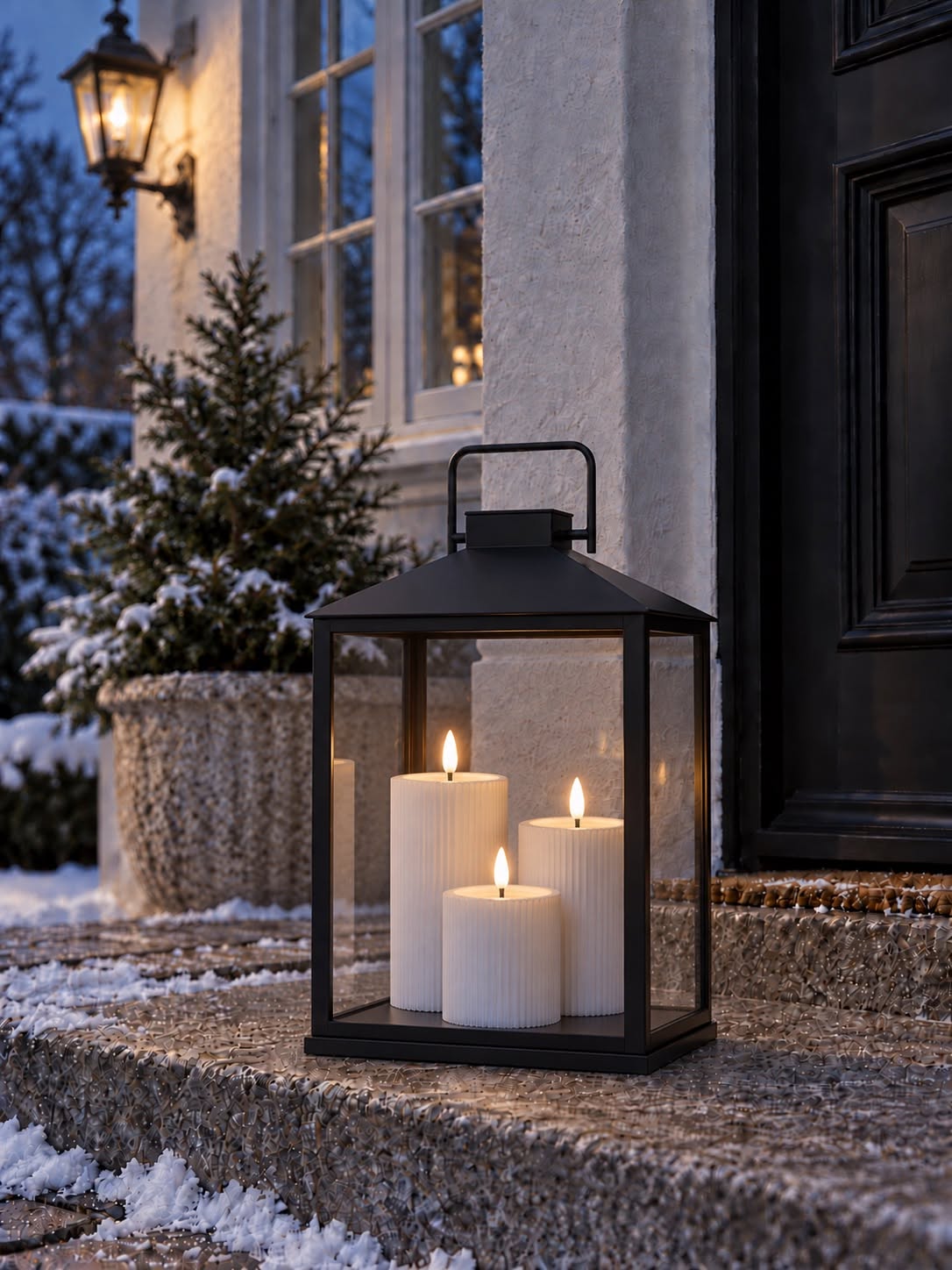 Zewnętrzna świeca LED - Biała z rowkami 12,5 cm