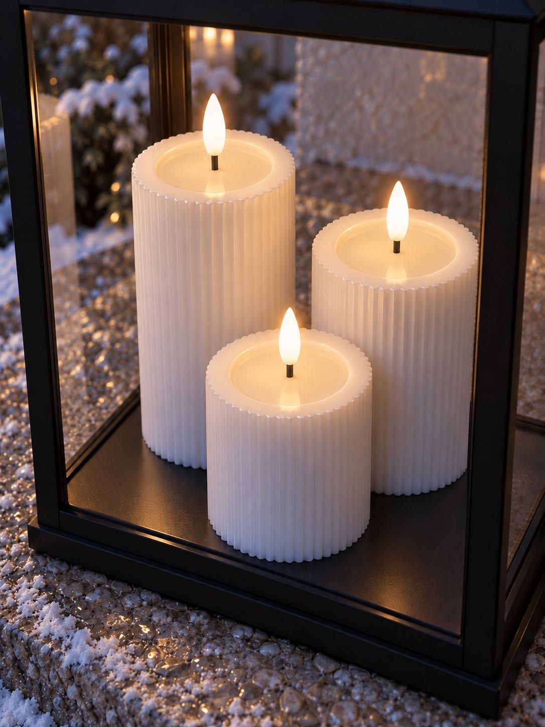 Zewnętrzna świeca LED - biała z żłobieniami 15 cm