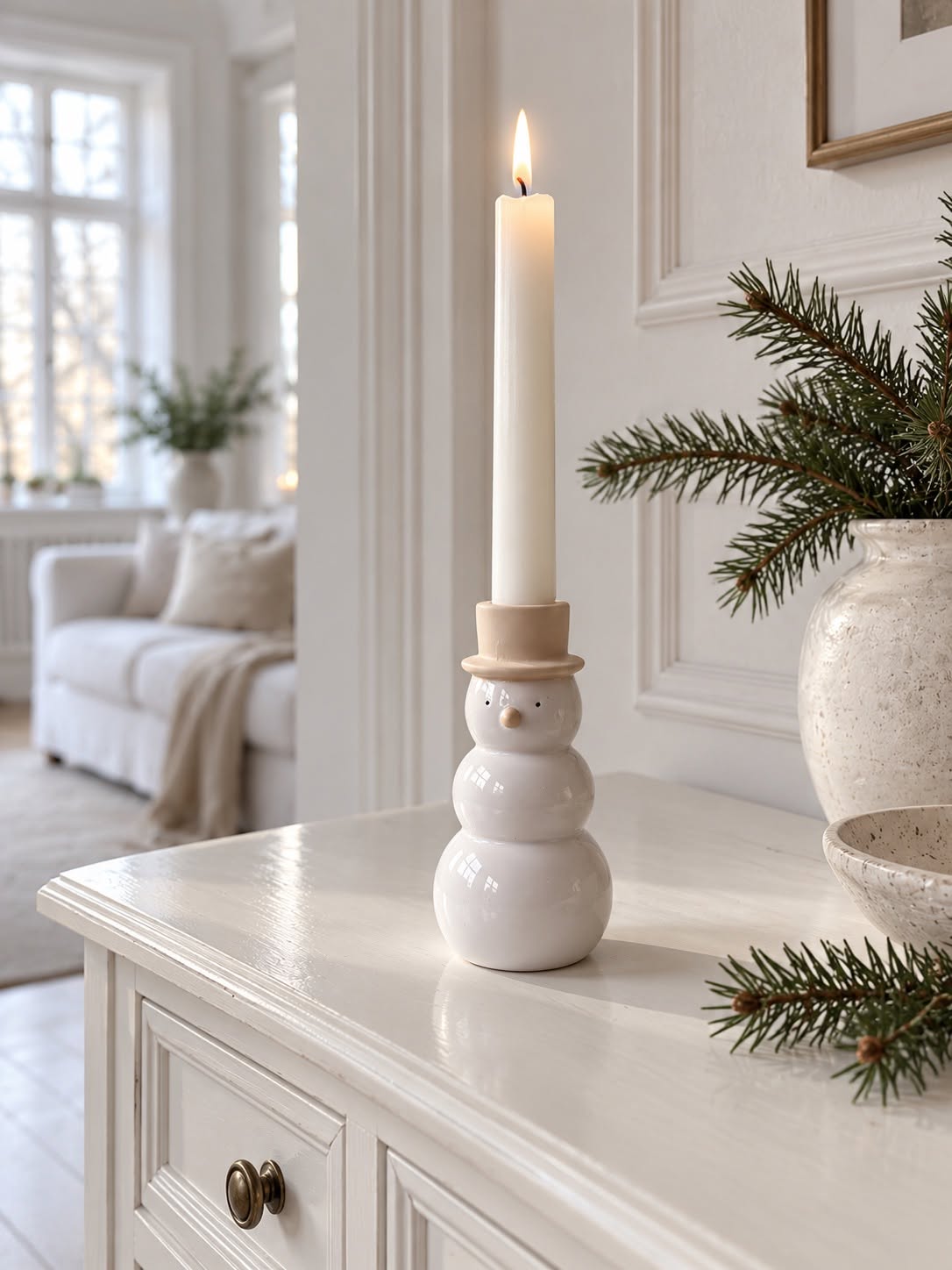 Lysestage snemand – Keramik