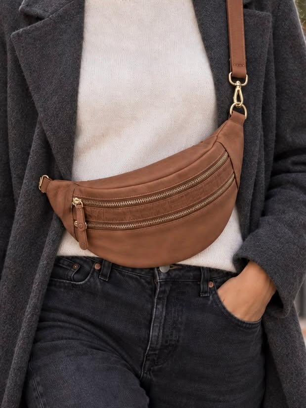 Bumbag vintage cognac – ręcznie pleciona skóra