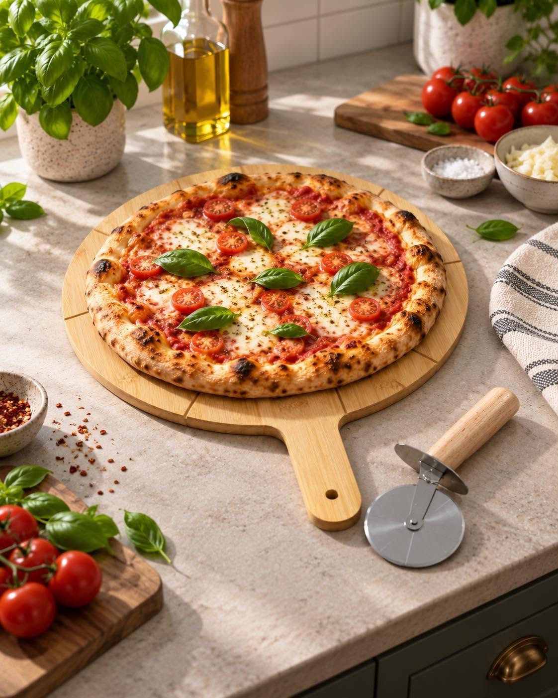 Deska do pizzy z nożem do pizzy – drewno FSC