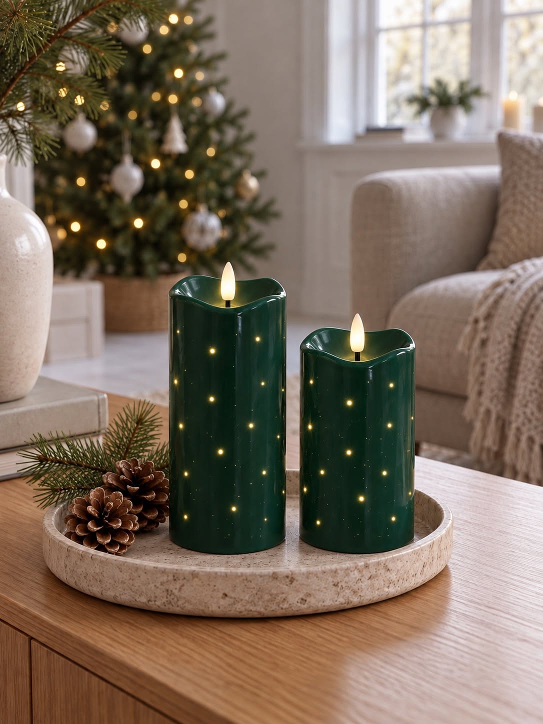 LED-owa świeca blokowa TWINKLE zielona