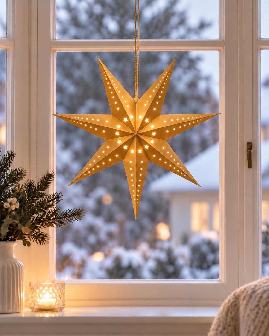 Gwiazda 40 cm ze światłami LED - Złota