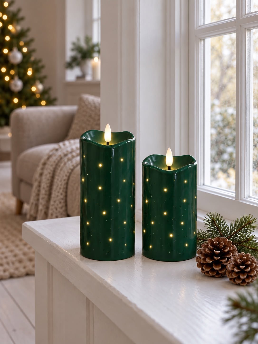 LED-owa świeca blokowa TWINKLE zielona