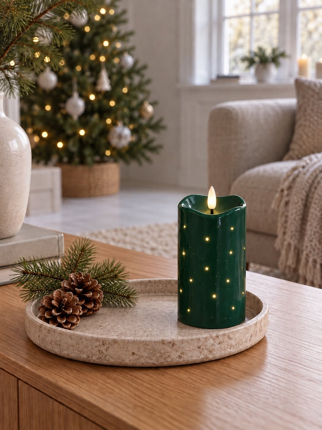 LED-owa świeca blokowa TWINKLE zielona