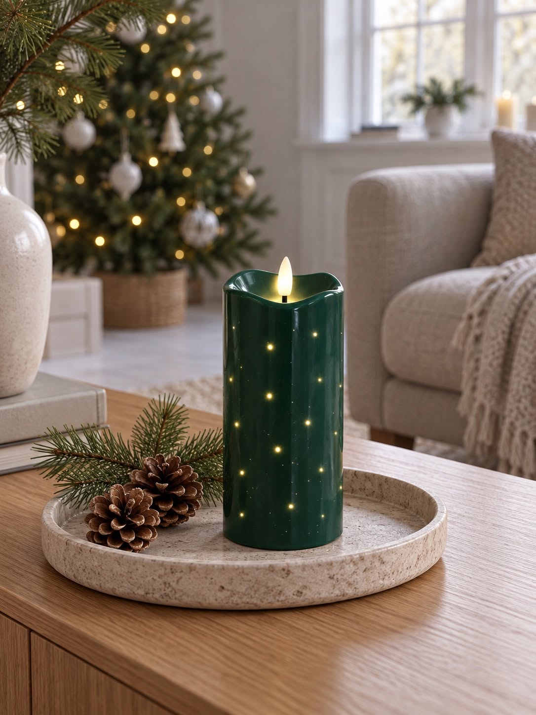 LED-owa świeca blokowa TWINKLE zielona