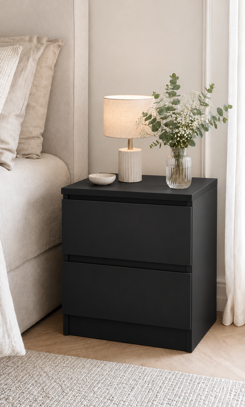 Stolik nocny - Black 2 szuflady w kolorze czarnym